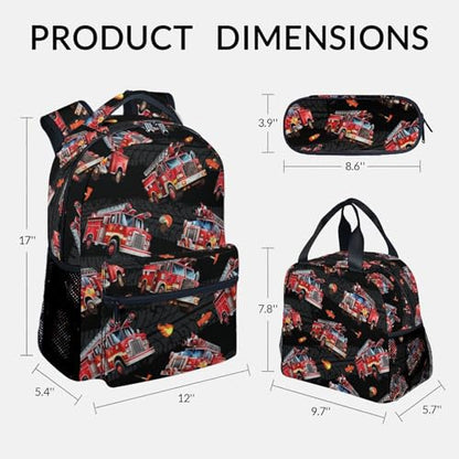 Toddler Boy Backpack Set - Fire Truck Backpacks for Kids - 3Pcs Toddler Bookbag with Lunch Bag and Pencil Pouch - Boys School Bag for Kindergarten/Preschool/Elementary (17 Inch) - color: Red