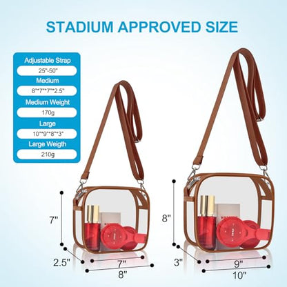 Clear Bag for Stadium Events, Clear Messenger Wallets with Adjustable Strap - color: Coffee Brown, size: Small