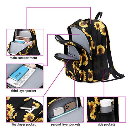 abshoo Classical Basic Womens Sunflower School Backpack For Teen Girls Water Resistant College Bookbag (Sunflower Black) - color: Sunflower Black, size: 16.5 Inc