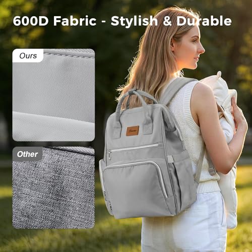 Diaper Bag Backpack, Large Capacity Baby Bag with Waterproof Changing Pad, Wet/Dry Pocket, Insulated Bottle Pockets, Stroller Straps and Luggage Sleeve, Unisex for Mom and Dad, 27L Grey - color: Grey, size: Large