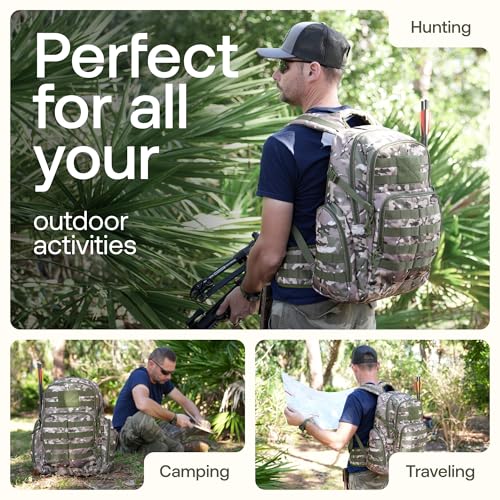 RIVER ROAD Huntex 40L Tactical Backpack for Men & Women in Green Camo - Military Style Hunting Hiking & Travel Combat Backpack - Outdoor Tactical Backpacks Sport Mochila Tactica - color: Green Camo