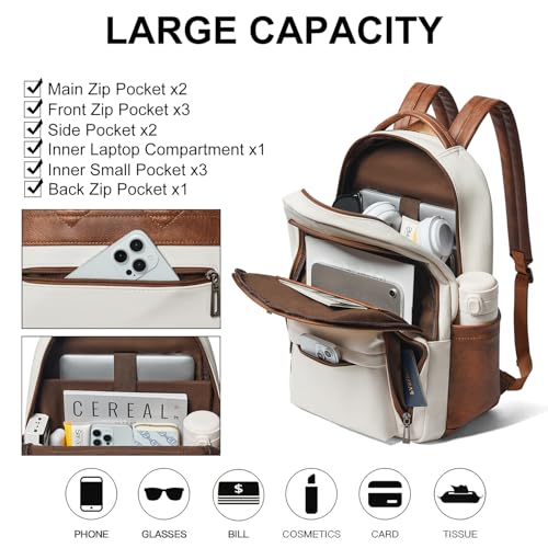 LATMAP Backpack Purse for Women Men Faux Leather Backpack, Travel Work Laptop Back Pack Teacher Bookbag fits 15.6" Laptop, Beige - color: Style2-beige1