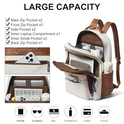 LATMAP Backpack Purse for Women Men Faux Leather Backpack, Travel Work Laptop Back Pack Teacher Bookbag fits 15.6" Laptop, Beige - color: Style2-beige1