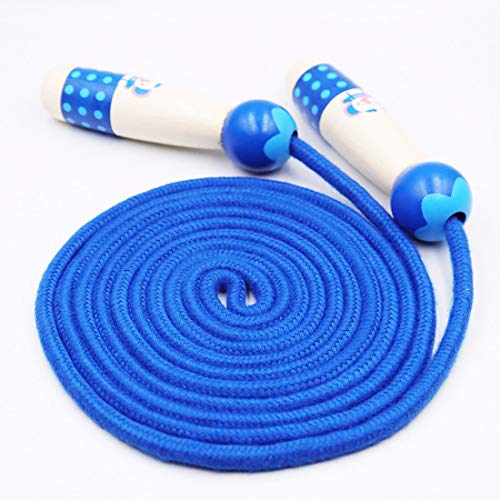 Jump Rope for Kids Adjustable Length Cotton Rope with Wooden Handle for Boys and Girls Sport Fitness Exercise - color: Blue