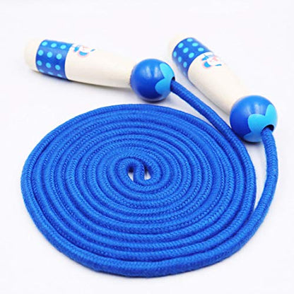 Jump Rope for Kids Adjustable Length Cotton Rope with Wooden Handle for Boys and Girls Sport Fitness Exercise - color: Blue