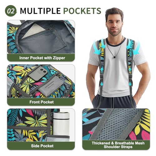 20L Lightweight Hiking Daypack, Foldable Travel Packable Backpack for Men Women for Cycling Camping Outdoor (Leaf Print) - color: Leaf Print