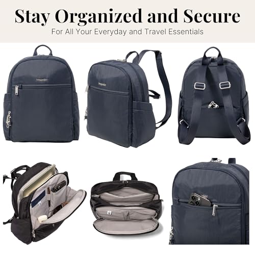 Securtex Anti-Theft Getaway Backpack - 9.4"x13"x5" Travel Safe Bag w/Locking Zippers, Slash-Resistant, RFID - color: French Navy