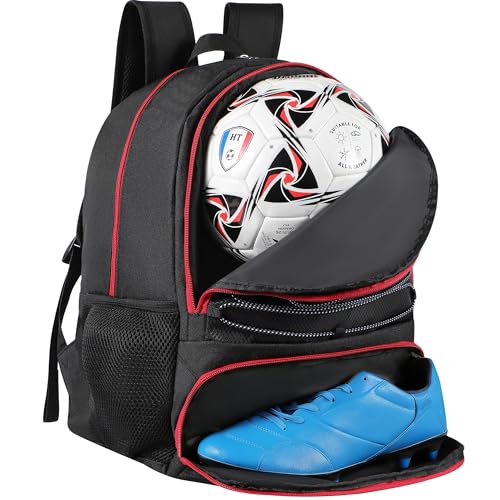 Basketball Bag Backpack for Men Women with Ball & Shoes Compartment 30L Capacity Lightweight Breathable Boys Girls Soccer Ball Bag Backpack Fit Volleyball Football Sports Travel School Gym - color: TK13Red