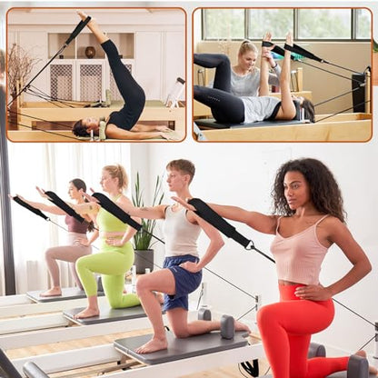 TOBWOLF Pilates Straps - Double Loop D-Ring Straps for Reformer, Padded, Home Gym Workout - color: Black
