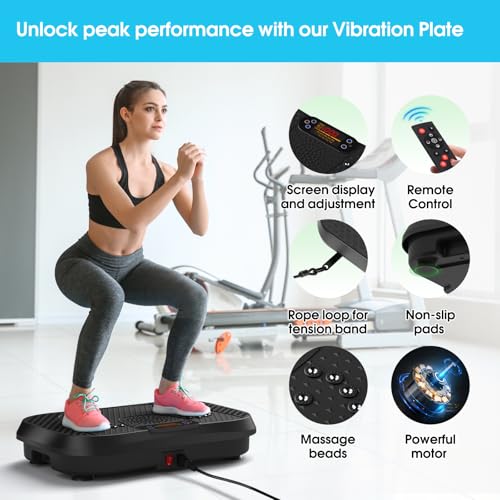 SoftGym Waver Vibration Plate Exercise Machine for Lymphatic Drainage Weight Loss,120 Speed Levels Vibrating Platform with Resistance Bands,Full-Body Workout Equipment for Muscle Activation - style: Slim- Dark Black