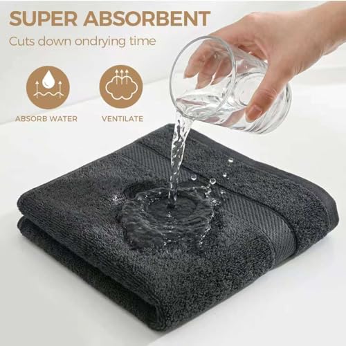 100% Cotton Hand Towel Set of 4, Oversized Ultra Soft Luxury Towels, Thick Plush, Absorbent Heavyweight, Guest Bath, Hotel, Spa, Home Bathroom, Shower,20" x 40" (Dark Grey) - color: Dark Grey