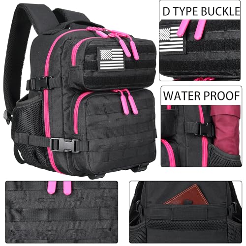 9L Mini Tactical Backpack for Men and Women Tactical Backpack Small for Hiking Small Tactical Bag Fitness Pack - color: Black&rosered