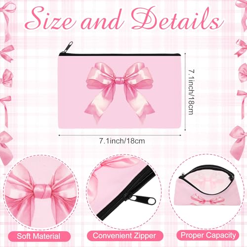 Reginary 20 Pcs Makeup Bags Gifts for Women Canvas Cosmetic Bags with Zipper Bulk Gift for Women Travel Purse Organizer Pouch Accessory, Toiletry Large Capacity, 7 x 4.3 Inch(Pink Bow) - style: Pink Bow