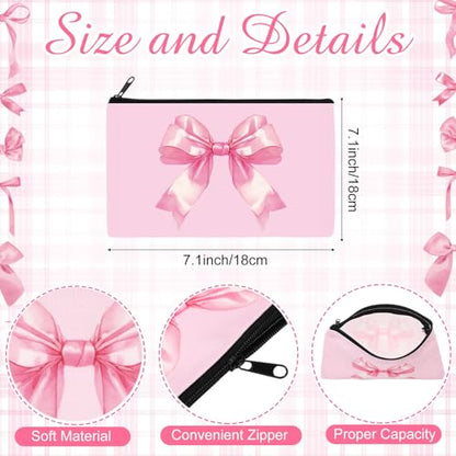 Reginary 20 Pcs Makeup Bags Gifts for Women Canvas Cosmetic Bags with Zipper Bulk Gift for Women Travel Purse Organizer Pouch Accessory, Toiletry Large Capacity, 7 x 4.3 Inch(Pink Bow) - style: Pink Bow