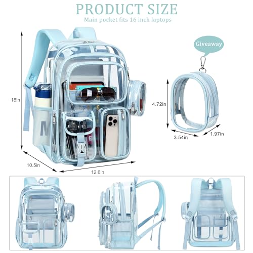 Clear Backpack for School,18 Inch Extra Large Heavy Duty Bookbag for Girls and Boys,Durable See Through PVC Transparent School Backpack forTravel(Blue) - color: Blue