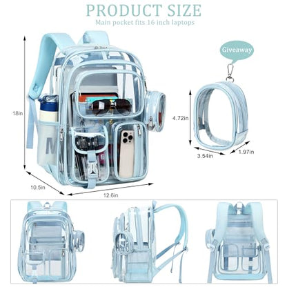 Clear Backpack for School,18 Inch Extra Large Heavy Duty Bookbag for Girls and Boys,Durable See Through PVC Transparent School Backpack forTravel(Blue) - color: Blue