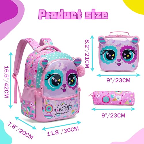 Cute Cat Backpacks for Girls - 2 in 1 Bookbag Set for Elementary & Preschool Students Ages 8-10 - color: Rose Cat