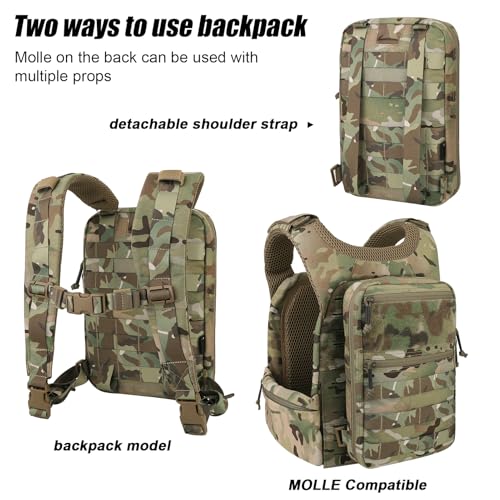 PETAC GEAR Tactical Molle Hydration Pack for 1.5L - Lightweight Water Reservoir Bag for Molle Vest Backpack, for Hiking, Hunting - style: MC no Bladder