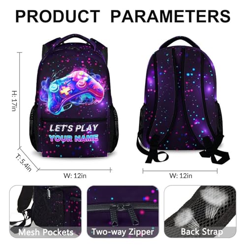 Backpack for Kids Boys Teens, Custom Gamer Schoolbag for Children Kindergarten Elementary Primary Middle College, 17 Inch Personalized Durable Gaming Bookbag for Travel Hiking - color: Game5