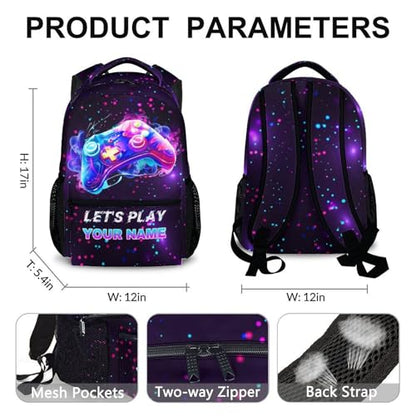 Backpack for Kids Boys Teens, Custom Gamer Schoolbag for Children Kindergarten Elementary Primary Middle College, 17 Inch Personalized Durable Gaming Bookbag for Travel Hiking - color: Game5