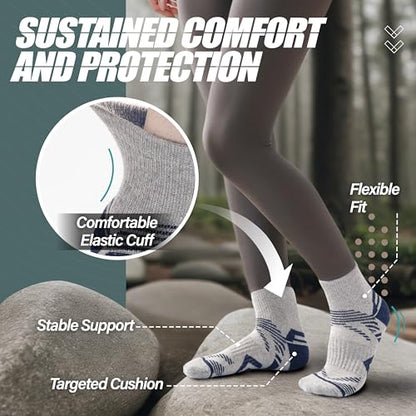 ANTSANG 6 Pairs Merino Wool Quarter Ankle Hiking Running Socks Compression Thermal Thick Cushion Socks for Women Men - color: Gray-blue Series, size: Medium