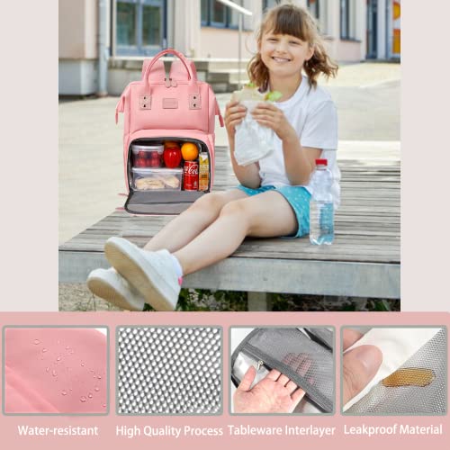 Women's Insulated Laptop Backpack Lunch Cooler Bookbag with USB Port for Women (15.6/14/13 Inch Laptop), Gift For Her - color: Pink-15.6inch