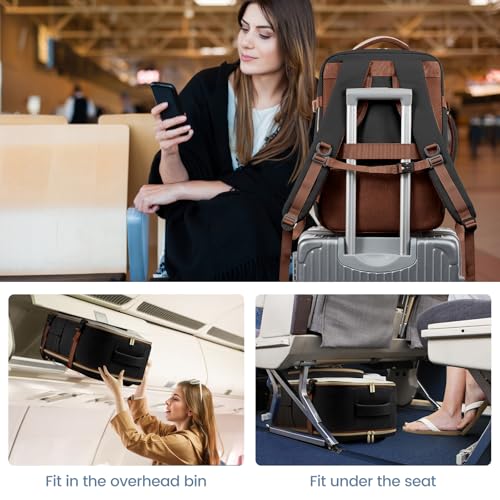 LOVEVOOK Travel Backpack For Women,50L Carry On Backpack Flight Approved,TSA Personal Item Travel Bag Fits 18 Inch Laptop,Business Weekender Overnight Daypack with Toiletry Bag and Cube,White brown - color: Black and White and Brown, size: 18 Inch-50L-4Pc