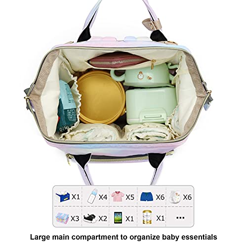 Rainbow Diaper Bag Backpack for Baby Girls, Mom Waterproof Large Nappy Bags for Women (Pink) - color: Pink