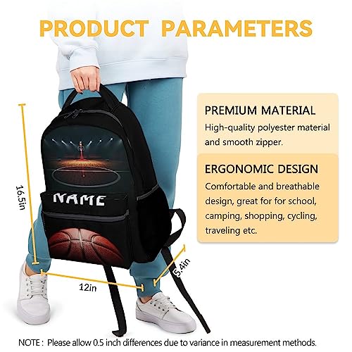 Mercuryelf Personalized Basketball Backpack for Boys Girls, 16 Inch Black Backpacks for School Travel, Cool Lightweight Bookbag for Kids - color: Basketball-2-1