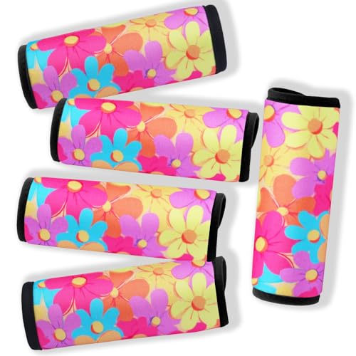 5 Pack Neoprene Luggage Handle Wraps for Suitcase Travel Luggage Tags/Identifiers/Marker/Grips - color: Daisyorange2.0