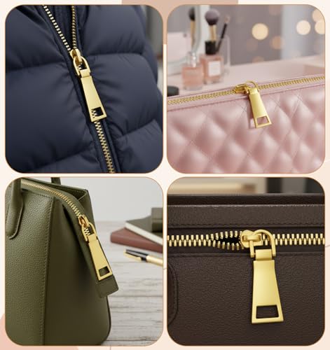 6 Pcs Zipper Pull Replacement, Gold Zipper Pull for Luggage, Backpack, Jacket, Suitcase & Handbags, Durable Metal Zippers Slider Repair Kit (Small/Middle/Large)
