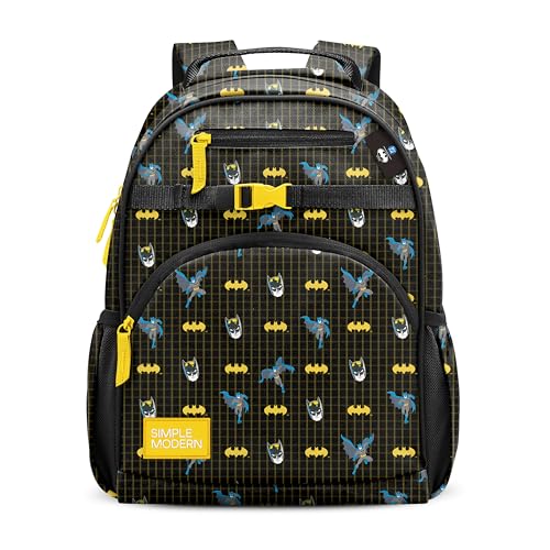 Simple Modern Large DC Comics Kids Backpack for School Girls and Boys | Elementary Backpack for Teen | Fletcher Collection | Kids - 16" tall | Batman Icons - color: Dc: Batman Icons, style: Kids Large