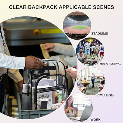 gdbis Clear Backpack Heavy Duty, 17 inch Large PVC Transparent Bag with Reinforced Strap Stitches and Laptop Sleeve See Through Casual Backpack for Work Concert Travel Security - Black - color: Xl-black