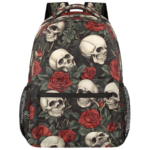 Skull Kids Backpack for Girl Boy Waterproof Kids Back Pack | Rose Flower School Bookbag fit Women Men Lightweight Rucksack Casual Daypack Carry On Bag for Work Hiking Camping Gym Travel - color: A:color 2