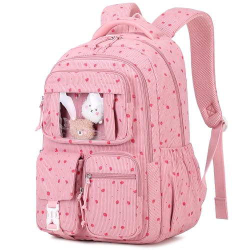 PIG PIG GIRL Corduroy Backpack Kids Backpack for Girls School Bags for Middle School Students Book Bag for Elementary Primary Kawaii Ita Backpack, Pink Strawberry - color: Pink Strawberry