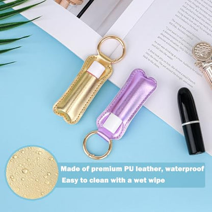 WK IEASON Lip Balm Holder for Chapstick Lipstick Sleeve Keychain,Small Christmas Gifts Stocking Stuffers for Teen Girls Women - color: 3 Pcs Shiny-set a