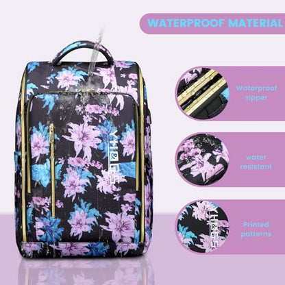 Rolling Backpack Waterproof Commuter Backpack with Wheels for Business, Laptop Compartment for 15.6-Inch Laptop, Wheeled Carry-On Bag for Adults - color: Flower