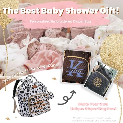ROSEGIN Diaper Bag Backpack with Changing Pad, Pacifier Case, Baby Bag for Boy Girl Toddler - Large, Stylish, Waterproof Travel Quilted Diaper Bag for Mom - Baby Shower Registry - Cow - color: Cow Print