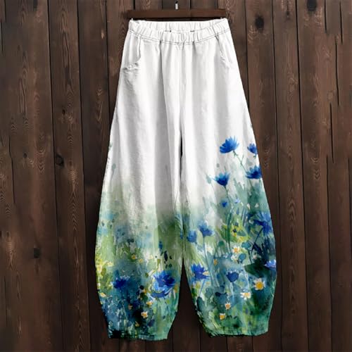 LOAIHA Women's Baggy Pants Elastic Waist Floral Wide Leg Yoga Sweatpants Harem Pant Lantern Trousers with Pockets - color: Boho1, size: Medium