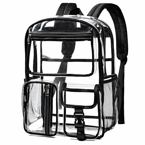 gdbis Heavy Duty Clear Backpack for Stadium Events, Large Capacity Clear Bookbag Transparent Backpack with Reinforced Strap for College Work Travel Concerts Security - Black - color: Black