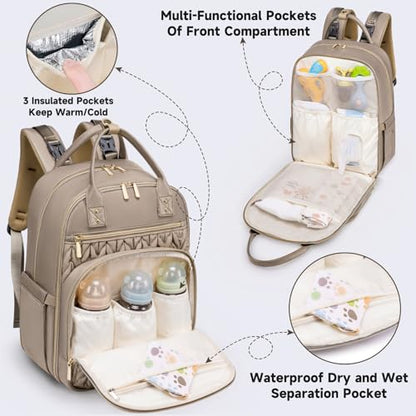 Tealari Diaper Bag Backpack,Stylish Baby Diaper Bag,Waterproof Travel Diaper Backpacks Baby Bags with Changing Pad,Stroller Straps,Insulated Pockets (Khaki) - color: Khaki