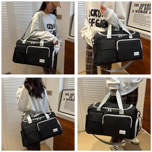 Small Gym Bag for Women, Travel Duffle Bag Carry On Weekender Bag with Shoe Compartment - color: 35#Black Grey, style: Gym Bag&toiletry Bag