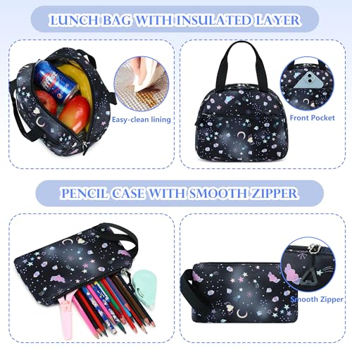 AO ALI VICTORY Backpack for Girls with Lunch Bag Pencil Case Kids School Bags for Kindergarten Elementary Middle Primary Schoolbag Cute 16 inch Laptop Bookbag Students 3 PCS Cute Bookbag, Black Set - color: Black Set