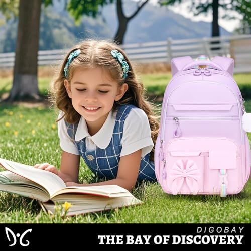 DIGOBAY Backpack for Girls, 3PCS Girls Backpack for School with Lunch Bag Pencil Case, Cute Kids Teens Bookbag for Kindergarten Elementary Preschool Middle School - color: Gradient Purple-pink