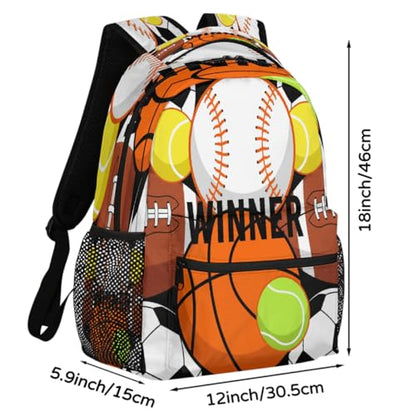 School Backpack Travel Bag for Men & Women - Basketball Baseball Lightweight Boys Girls Bookbag Daypack Fits 15.6 Inch Laptop for College Students, Middle High School, Teens