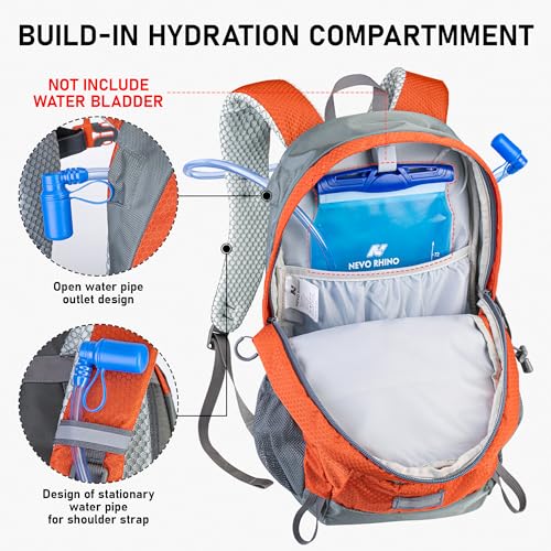 N NEVO RHINO Hiking Backpack 20L Water Resistant Outdoor Day Pack,Lightweight Travel Small Backpack for Men Women - color: Orange
