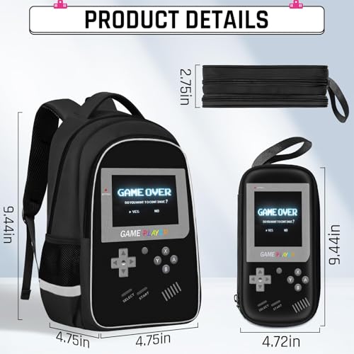 Backpack for School Boys,3pcs Boys Backpack and Lunch Box Set for Elementary Middle School, 17″ Video Game Bookbag for Ages 6-18 Kids Children Teens - color: Game Backpack Set-black