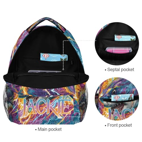 susiyo Custom Name Backpack Personalized School Bookbag Colorful Lightnbing Shark Lightweight College Back Pack Travel Camping Casual Daypack for Teens Girls Boys Women Men - color: Custom Lightnbing Shark