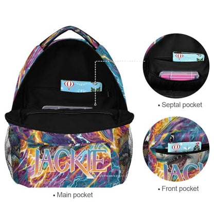 susiyo Custom Name Backpack Personalized School Bookbag Colorful Lightnbing Shark Lightweight College Back Pack Travel Camping Casual Daypack for Teens Girls Boys Women Men - color: Custom Lightnbing Shark