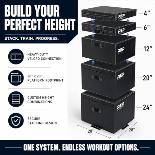 REP Fitness Stackable Soft Foam Plyo Box Set, Adjustable Plyometric Jump Box for Home Gym Workouts, Plyometric Jumping Platform for Exercise, Step Training, HIIT & CrossFit - style: 4" and 6"